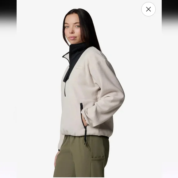 Columbia Womens Beige and Black Fleece 1/2 Zip Pullover - Picture 2 of 12